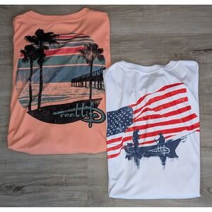 Reel‎ Life XL lot 2 Fishing Shirts Long Sleeve American Flag Ocean Lightweight